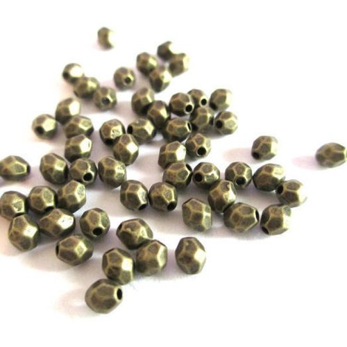 25 perles intercalaire a facettes en métal couleur bronze 4x3.5mm (app8)