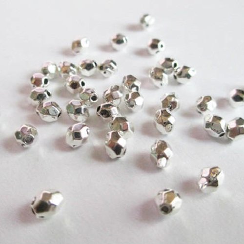 25 perles intercalaire a facettes en métal couleur argent 4x3.5mm (app6)