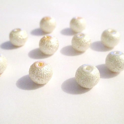 10 perles blanc brillant en verre 8mm