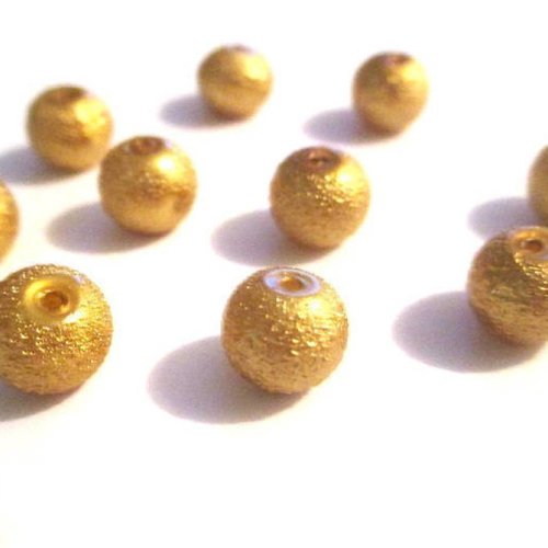 10 perles doré brillant en verre 8mm