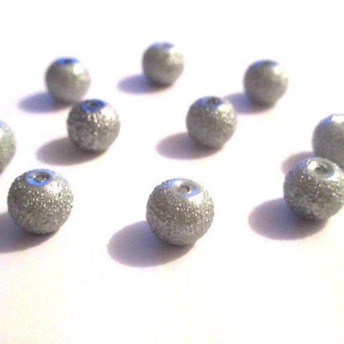 10 perles gris brillant en verre 8mm