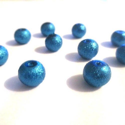 10 perles bleu brillant en verre 8mm