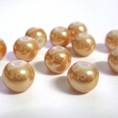 10 perles en verre nacré brillant doré peint 8mm (o-43)