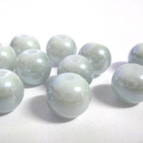 10 perles en verre nacré brillant gris clair peint 8mm (o-46)