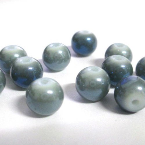 10 perles en verre nacré brillant gris foncé reflets bleu peint 8mm (o-50)