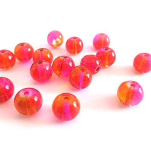 10 perles en verre translucide bicolore jaune et rose 8mm