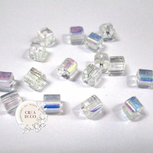 50 perles en verre carré électroplate transparente ab 4mm (4pv56)