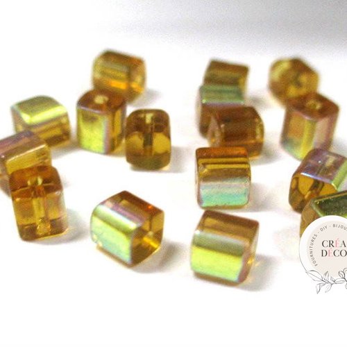 50 perles en verre carré électroplate jaune ab 4mm (4pv57)