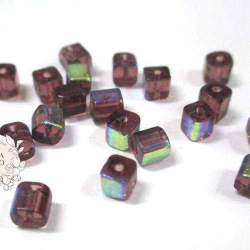 50 perles en verre carré électroplate violette ab 4mm (4pv58)