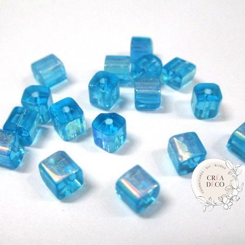 50 perles en verre carré électroplate bleu ciel ab 4mm (4pv59)