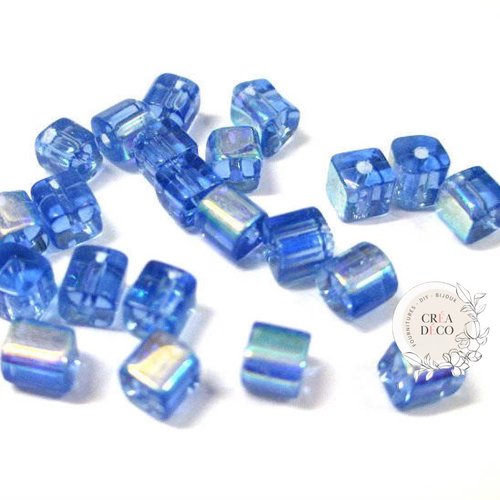 50 perles en verre carré électroplate bleue ab 4mm (4pv60)