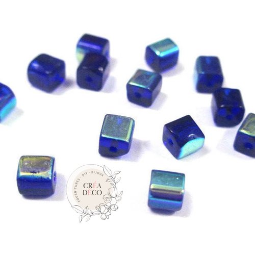50 perles en verre carré électroplate bleu foncé ab 4mm (4pv61)