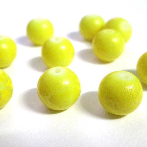 10 perles en verre peint jaune craqué 10mm (o-36)