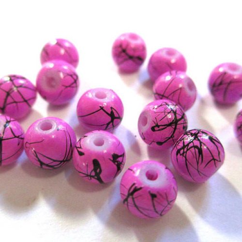20 perles en verre violettes tréfilées noir  6mm