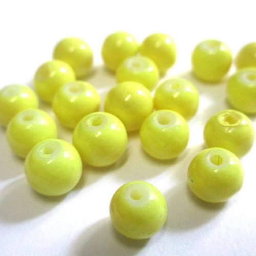 20 perles en verre peint jaune 6mm