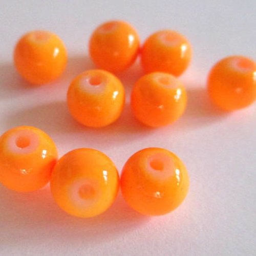 20 perles en verre peint orange 6mm