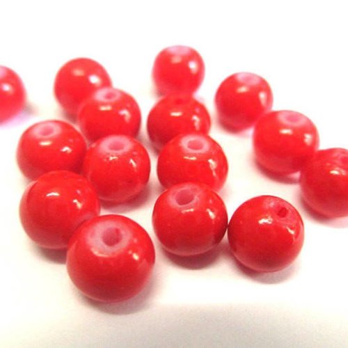 20 perles en verre peint rouge 6mm
