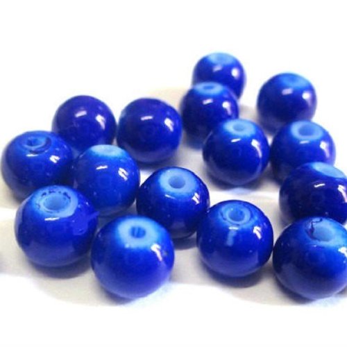 20 perles en verre peint bleu foncé 6mm