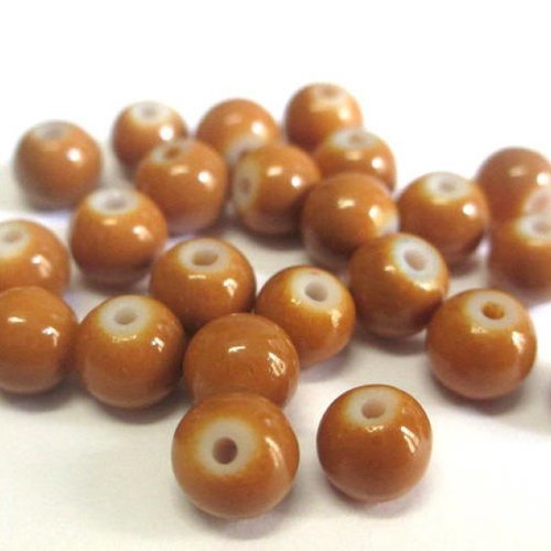 20 perles en verre peint marron 6mm