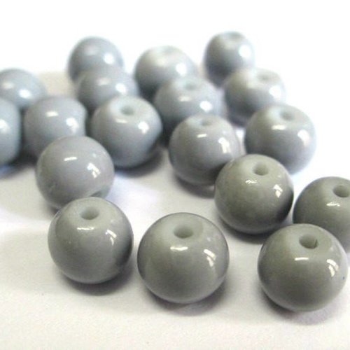 20 perles en verre peint grise 6mm