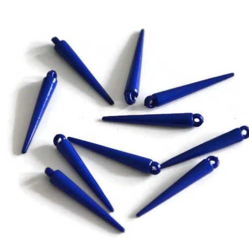 10 perles spike acrylique couleur bleu foncé 33mm