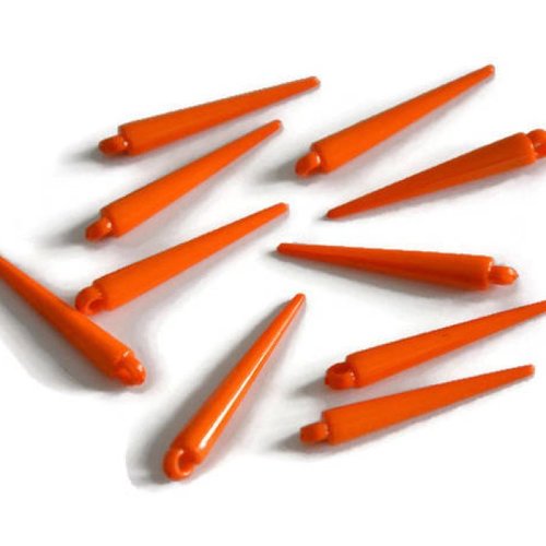 10 perles spike acrylique couleur orange 33mm
