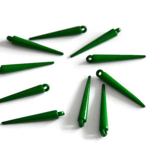 10 perles spike acrylique couleur vert foncé 33mm