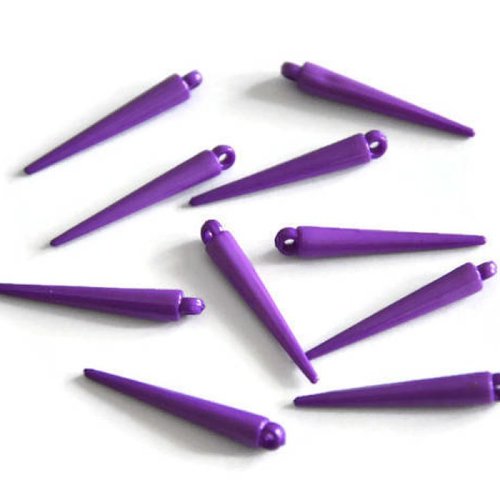 10 perles spike acrylique couleur violet 33mm