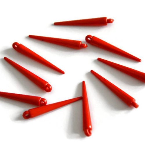 10 perles spike acrylique couleur rouge 33mm