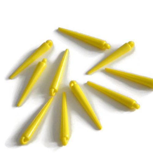 10 perles spike acrylique couleur jaune 33mm