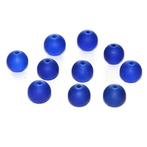 10 perles bleues foncées givré en verre 10mm (d-34)