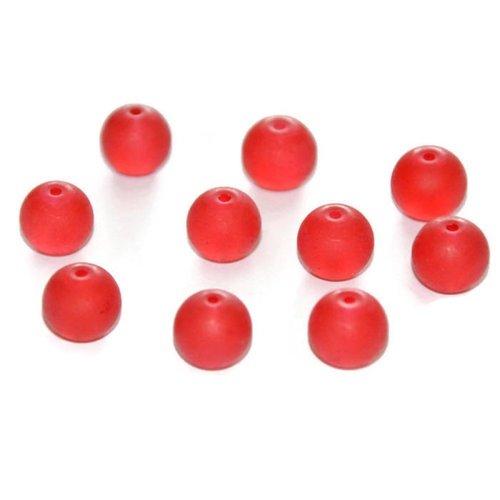 10 perles rouges givrées en verre 10mm