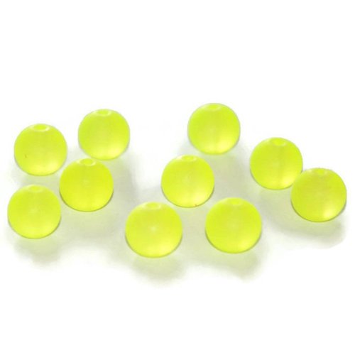10 perles jaunes fluo givrées en verre 10mm