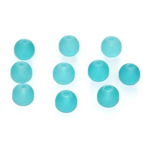 10 perles bleues lagon givrées en verre 10mm