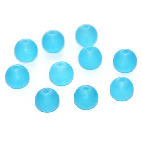 10 perles bleues givrées en verre 10mm