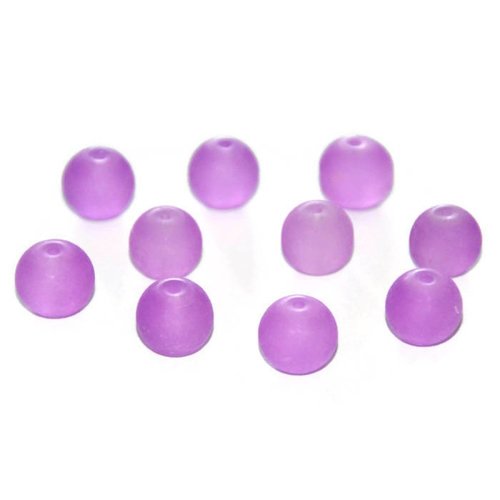 10 perles givrées violettes en verre 10mm