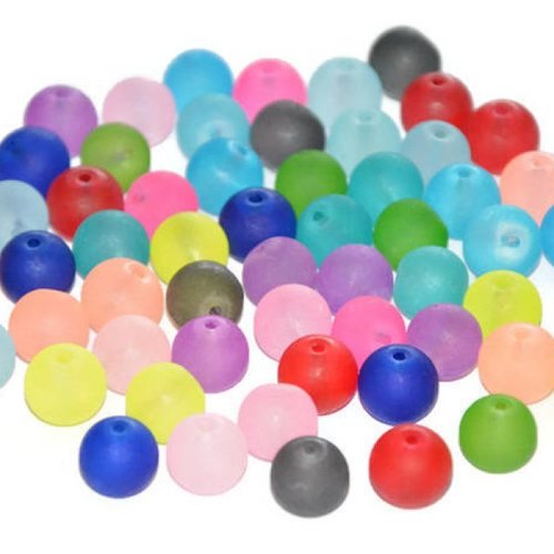 60 perles givrées en verre mélange de couleur 10mm