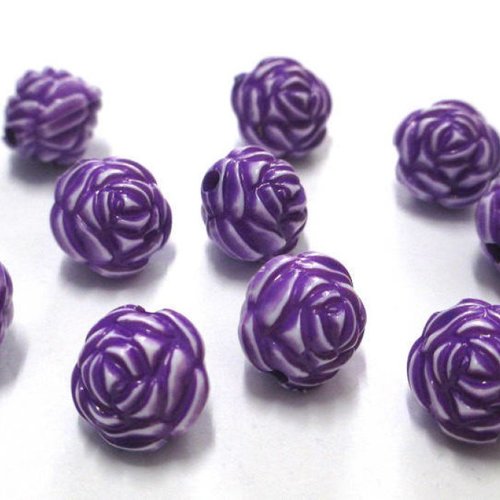 10 perles fleur violet acrylique 13mm