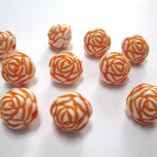 10 perles fleur orange acrylique 13mm