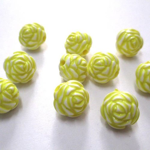 10 perles fleur jaune acrylique 13mm