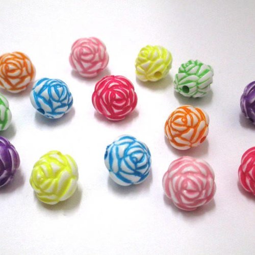 14 perles fleur mélange de couleur acrylique 13mm