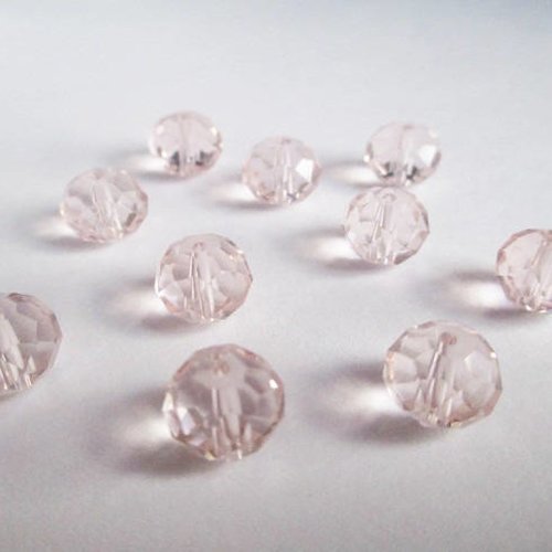10 perles rondelle cristal irisé a facette couleur rose clair 8x10mm