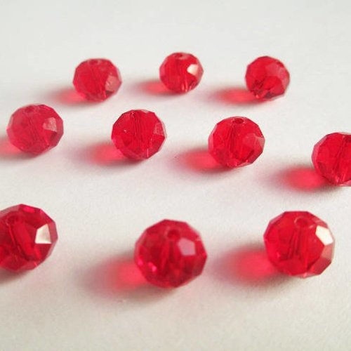 10 perles rondelle cristal irisé a facette couleur rouge 8x10mm