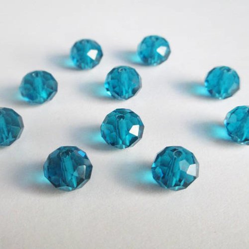 10 perles rondelle cristal irisé a facette couleur bleu lagon 8x10mm