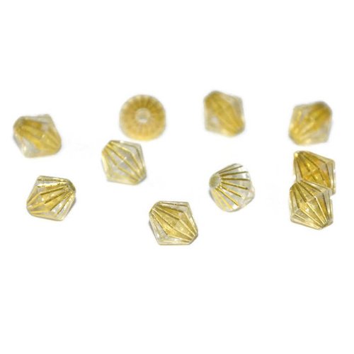 10 perles  toupies acrylique transparente rayé doré  8x8 mm