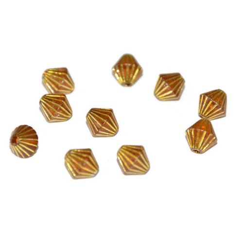 10 perles  toupies acrylique marron  rayé doré  8x8 mm