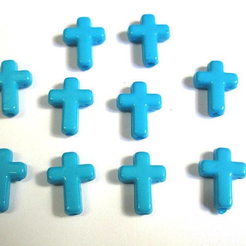 10 perles croix acrylique bleu  16x12x4 mm