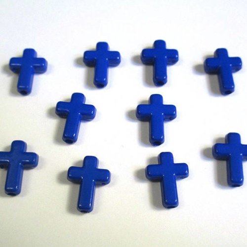 10 perles croix acrylique bleu foncé 16x12x4 mm