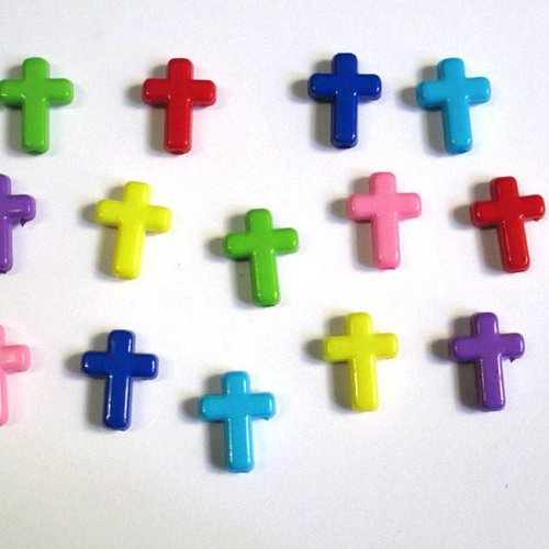 14 perles croix acrylique mélange de couleur 16x12x4 mm