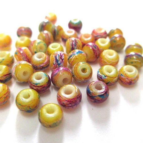 20 perles jaune orangé tréfilé multicolore en verre peint 4mm (a-25)
